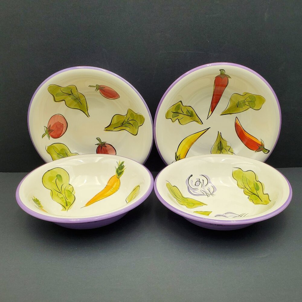 Everything Kitchen Salad Bowls Vegetable Design Purple Bottom Serving Bowls